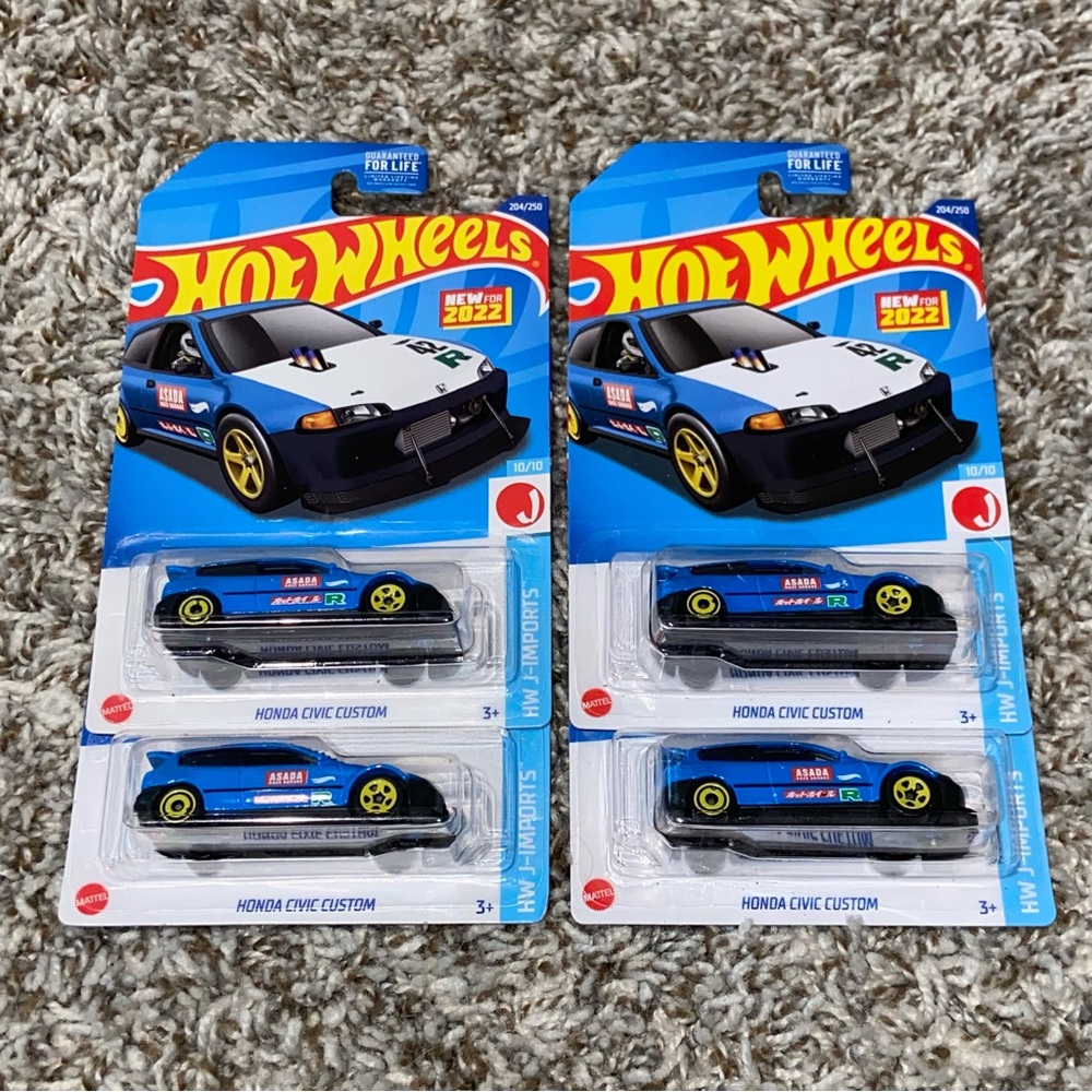 HOT WHEELS Honda Civic Custom Blue J-Imports JDM Lot Of 4ea Diecast